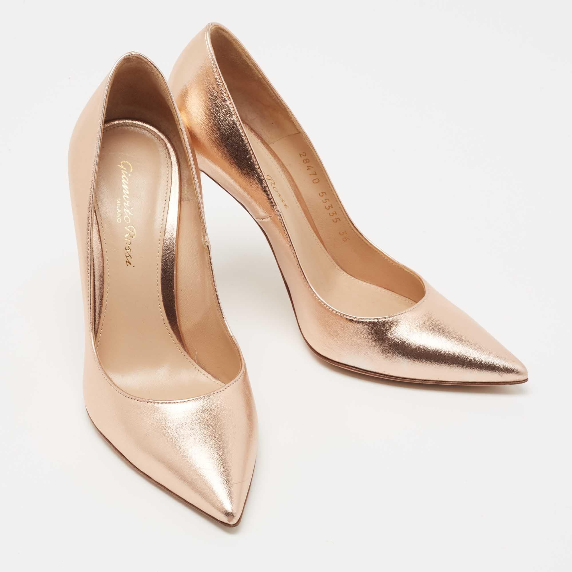 Gianvito Rossi Metallic Bronze Leather Pointed Toe Pumps Size 36 1