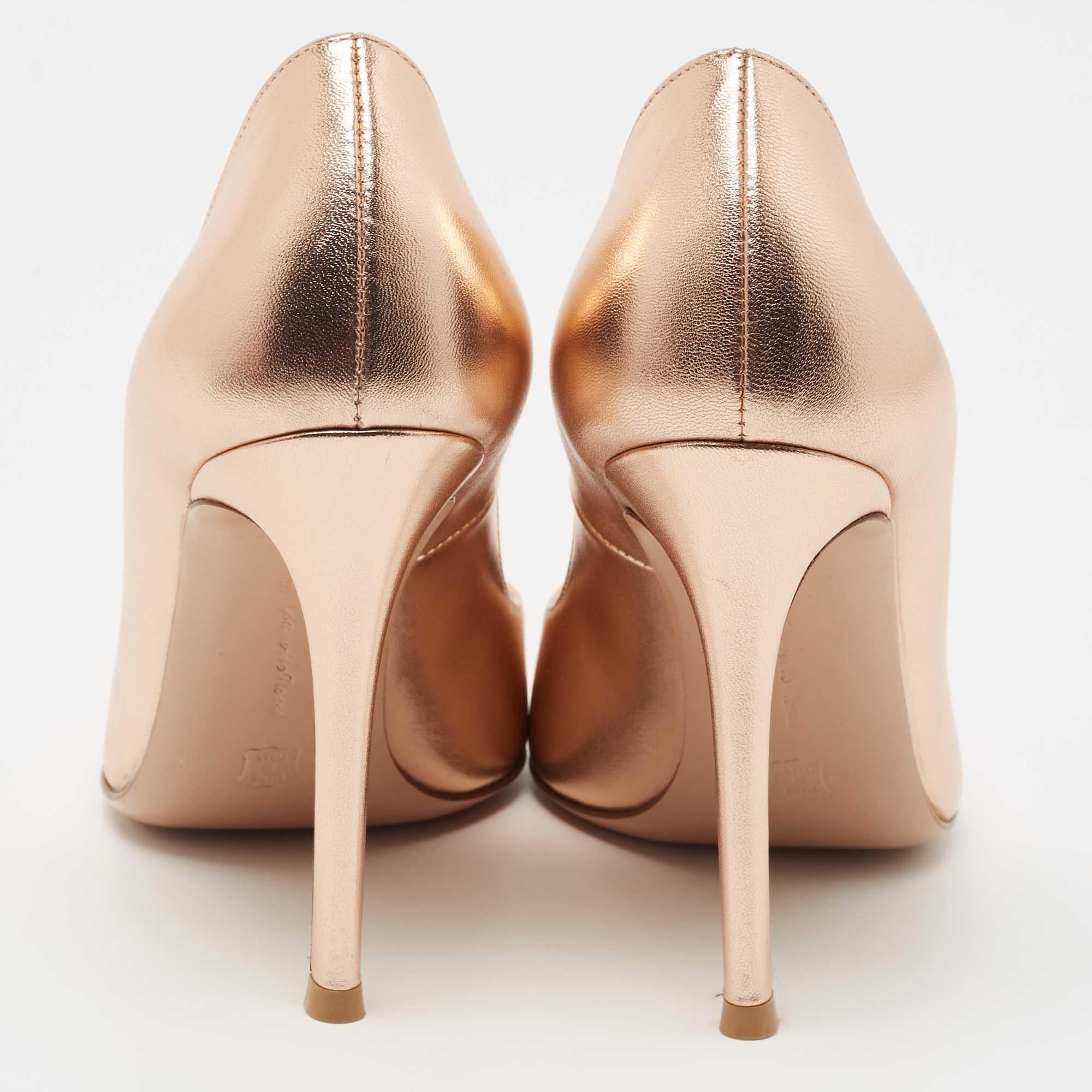 Gianvito Rossi Metallic Bronze Leather Pointed Toe Pumps Size 36 2