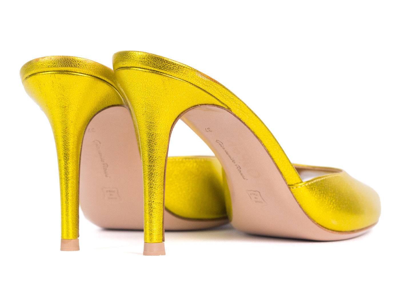 Women's Gianvito Rossi Metallic Citrus Leather Mule Sandal Heel For Sale