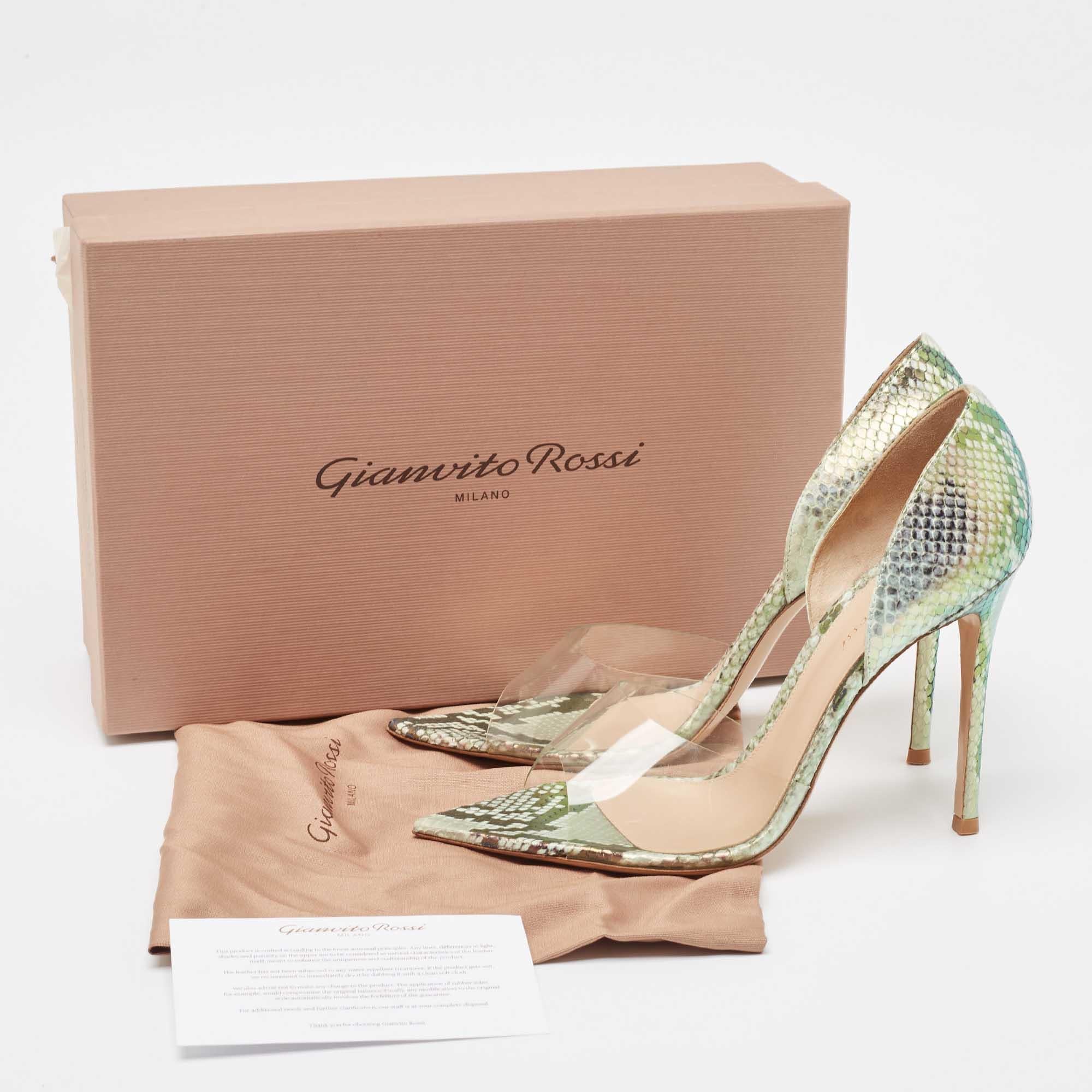 Gianvito Rossi Metallic Embossed Snakeskin and PVC Bree Pumps Size 40.5 For Sale 5