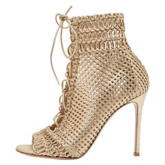 Gianvito Rossi Metallic Gold Leather Peep Toe Ankle Boots Size 39