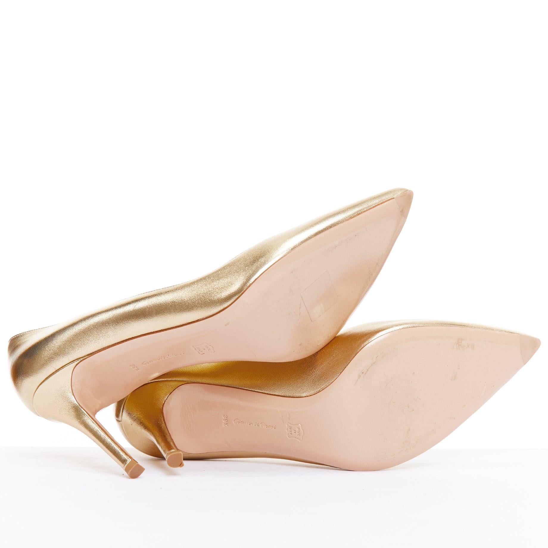 GIANVITO ROSSI metallic gold leather pointy pump heels EU39.5 For Sale 6