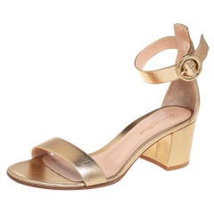 Gianvito Rossi Metallic Gold Leather Portofino Block Heel Sandals Size 39.5