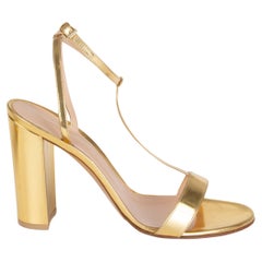 GIANVITO ROSSI metallic gold leather T-STRAP BLOCK HEEL Sandals Shoes 41