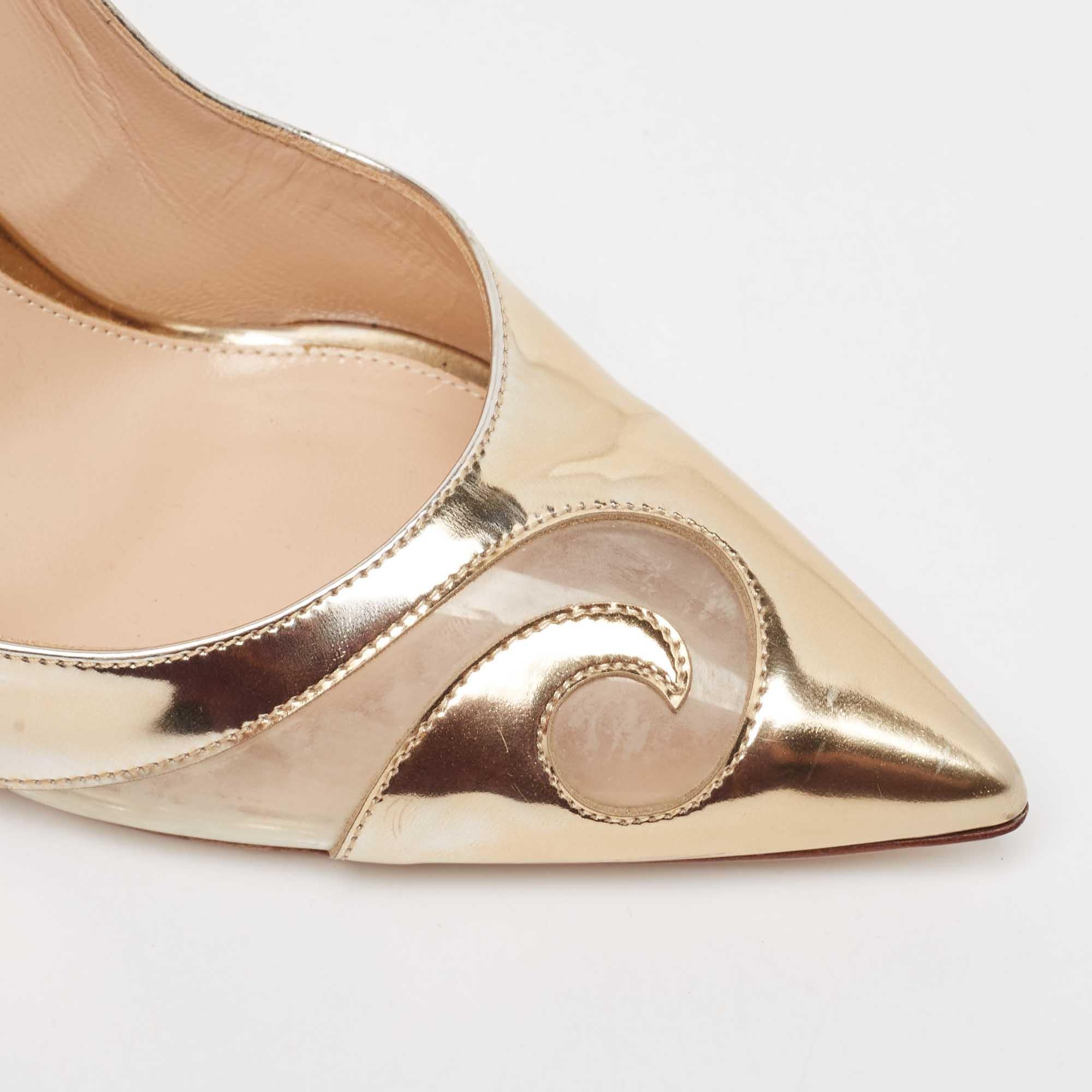 Gianvito Rossi Metallic Gold PVC and Leather Pointed Toe Pumps Size 41 For Sale 3