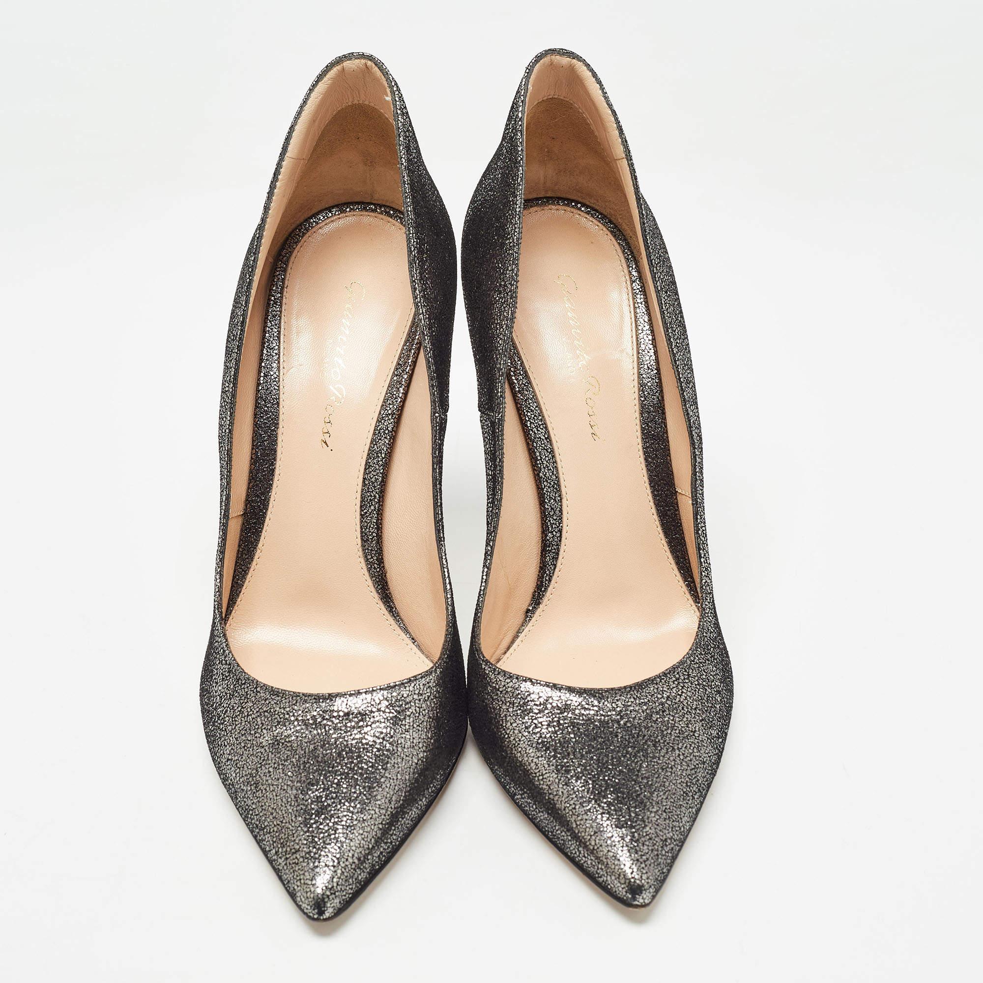 Gray Gianvito Rossi Metallic Grey Glitter Suede Gianvito Pumps Size 38.5