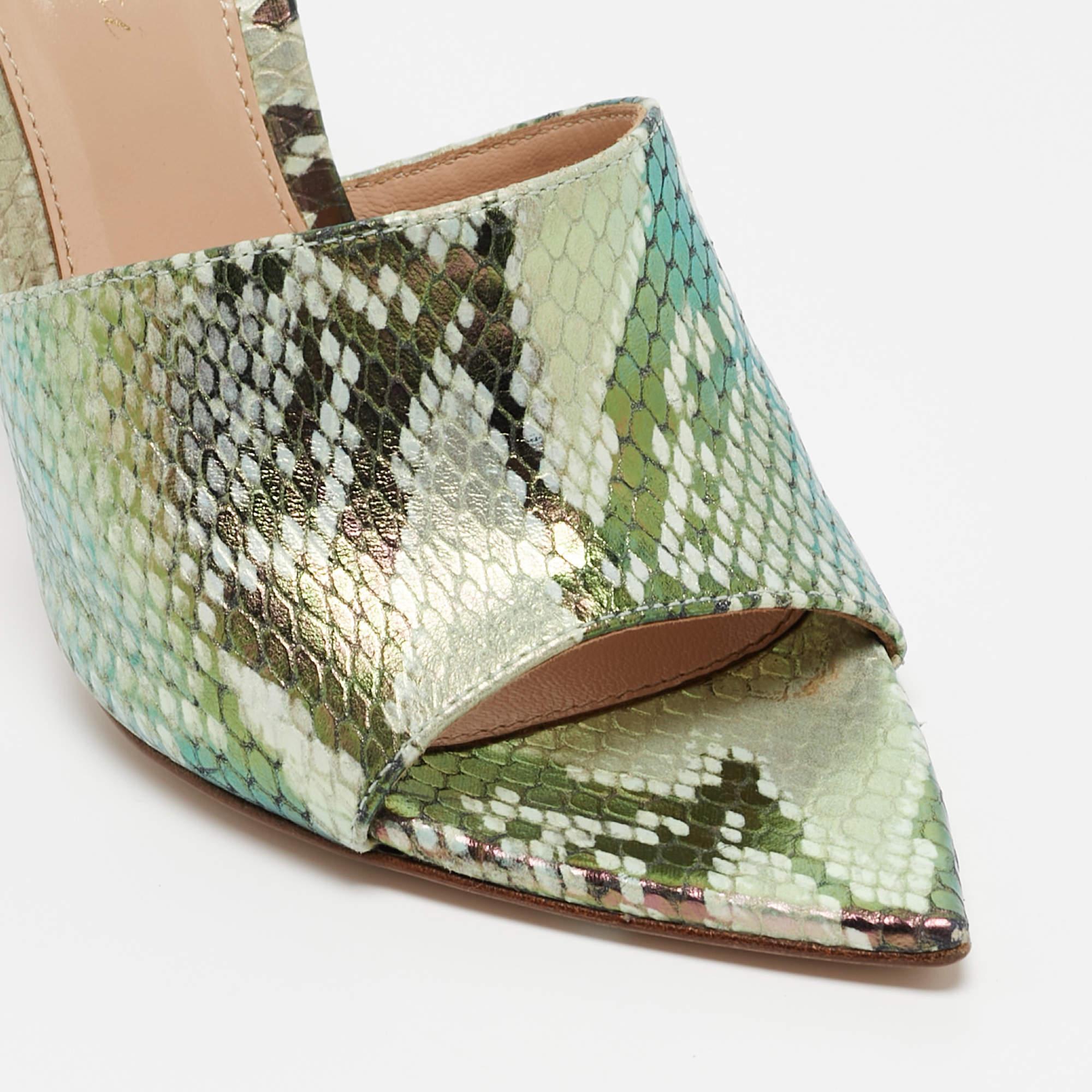 Gianvito Rossi Metallic Iridescent Embossed Python Alise Slide Sandals Size 35.5 For Sale 1