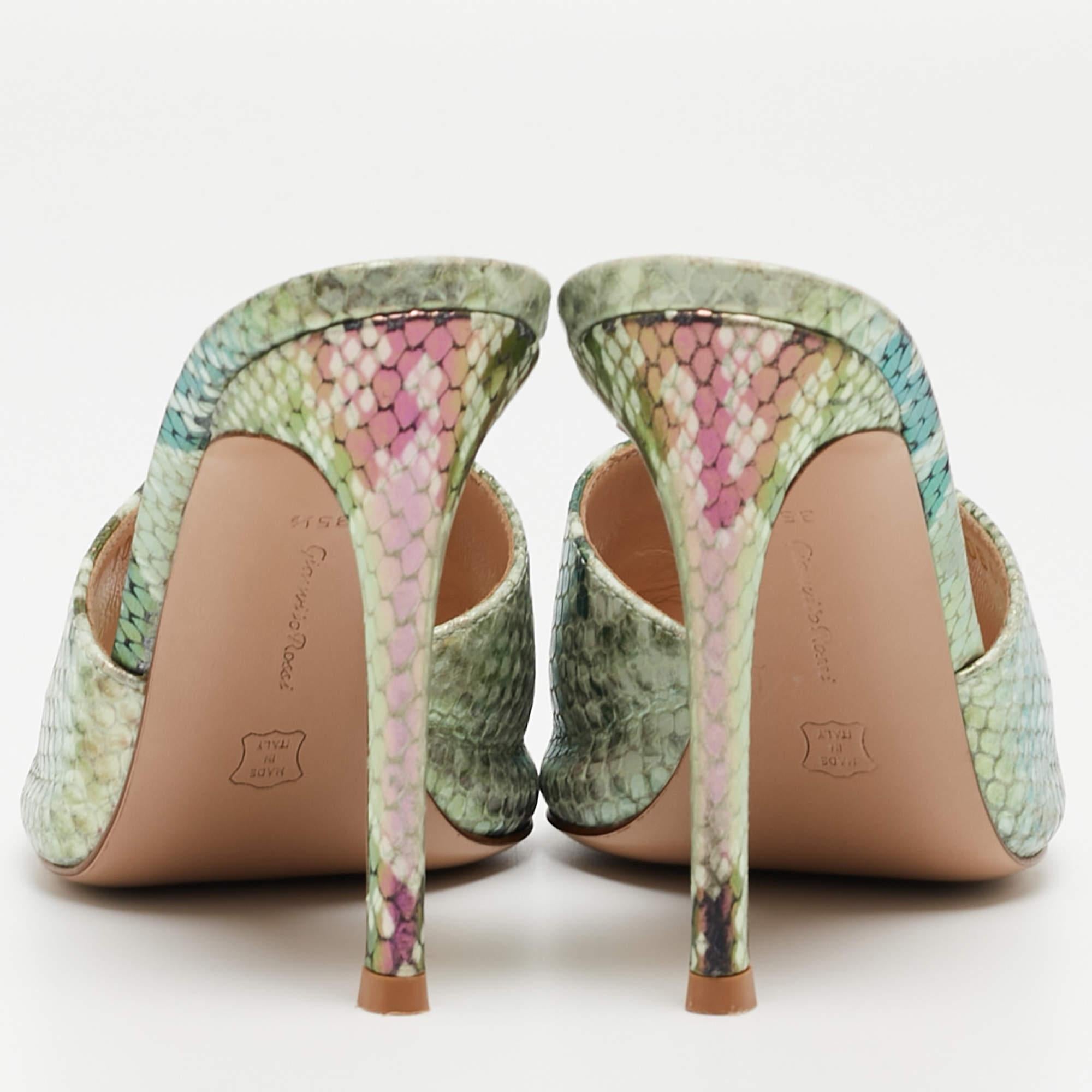 Gianvito Rossi Metallic Iridescent Embossed Python Alise Slide Sandals Size 35.5 For Sale 2