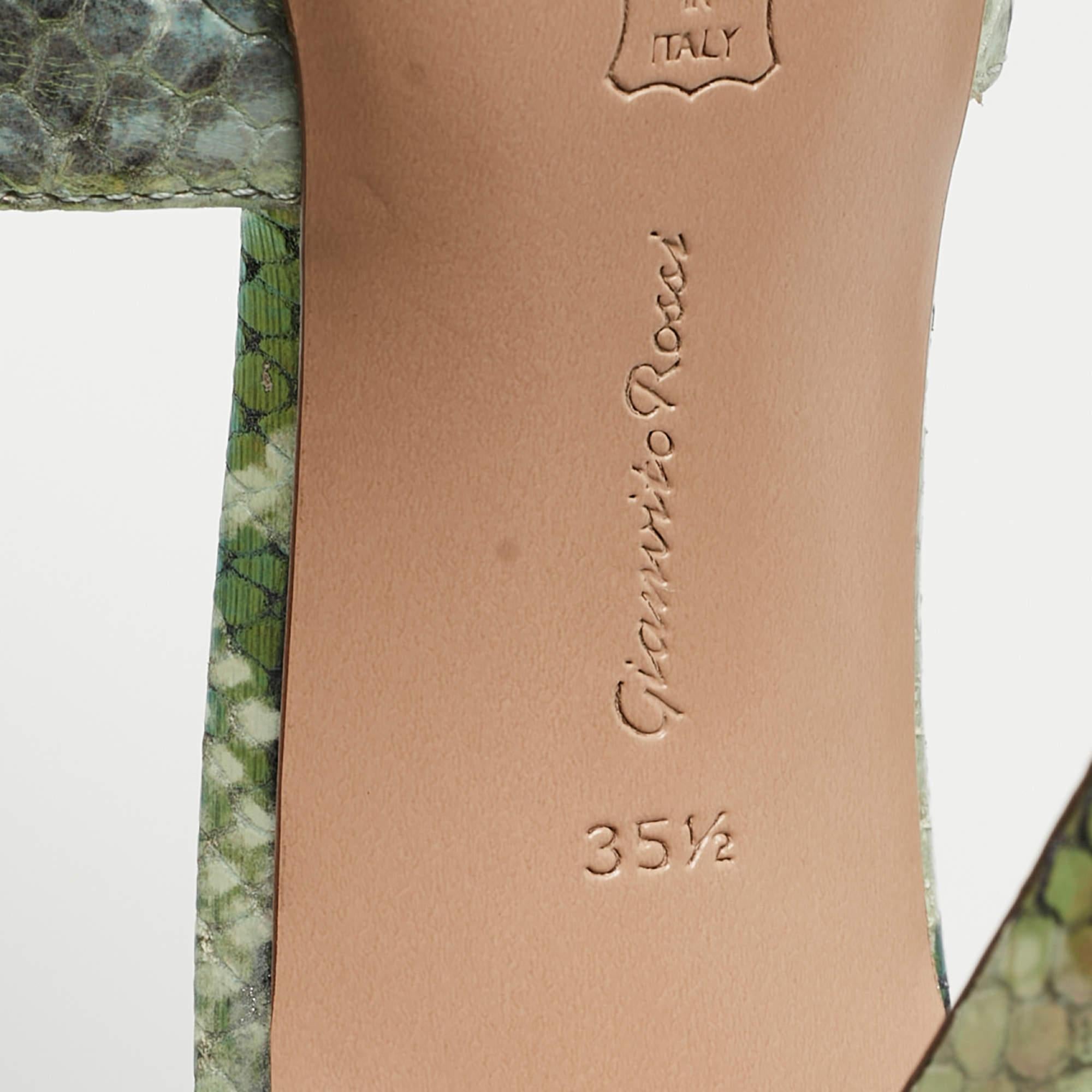 Gianvito Rossi Metallic Iridescent Embossed Python Alise Slide Sandals Size 35.5 For Sale 3