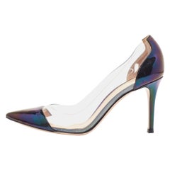 Gianvito Rossi Metallic Iridescent Leather and PVC Plexi Pumps Size 38