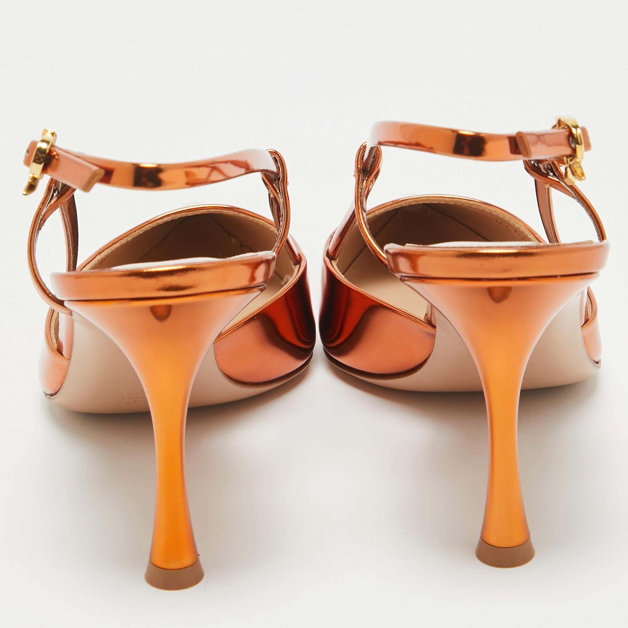 Women's Gianvito Rossi Metallic Leather Ascent Slingback Pumps Size 38