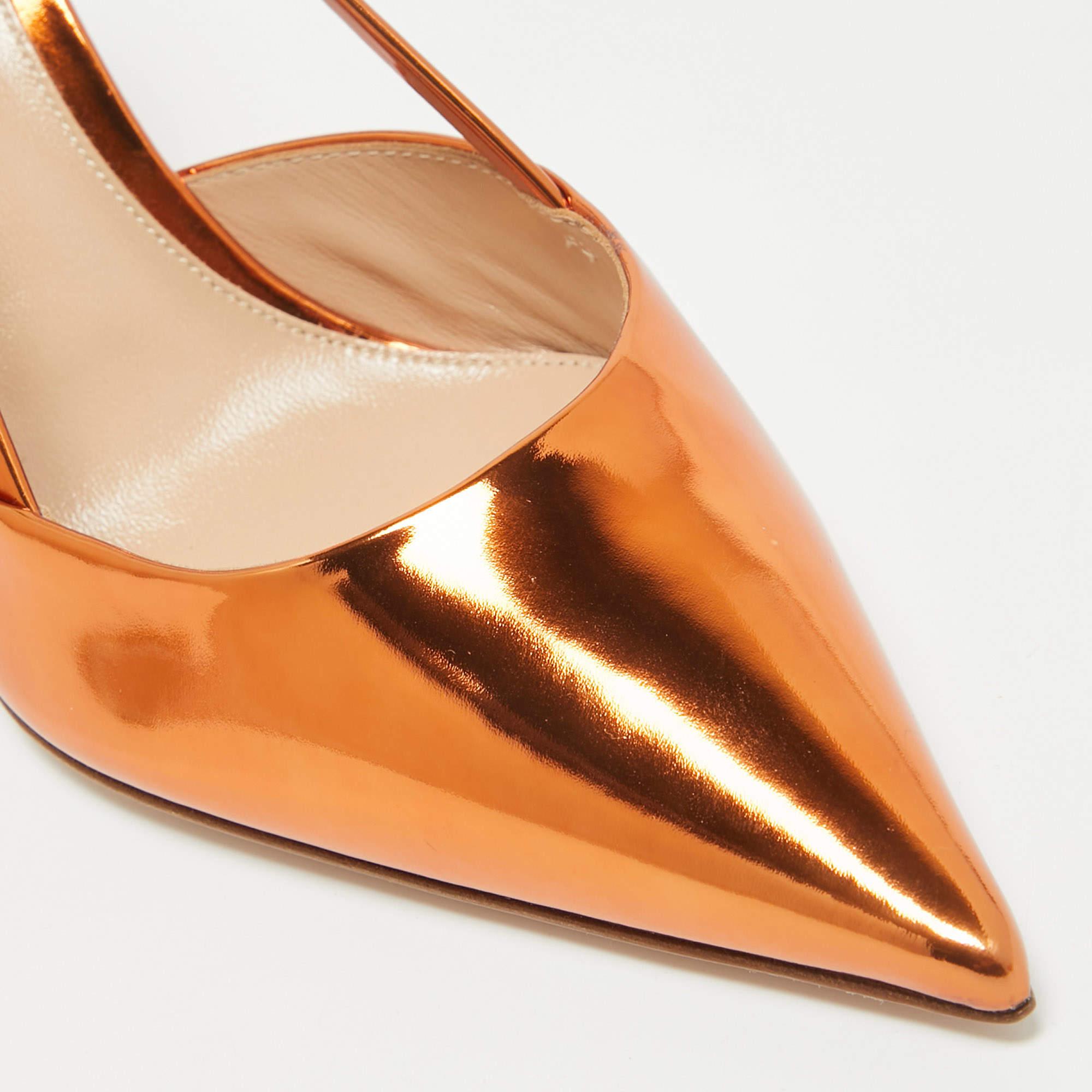 Gianvito Rossi Metallic Leather Ascent Slingback Pumps Size 38 2