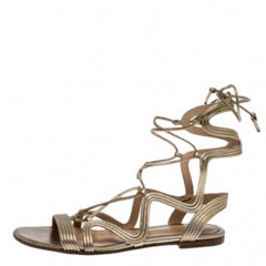 Gianvito Rossi Metallic Gladiator Knöchellange flache Sandalen aus Leder Größe 35.5