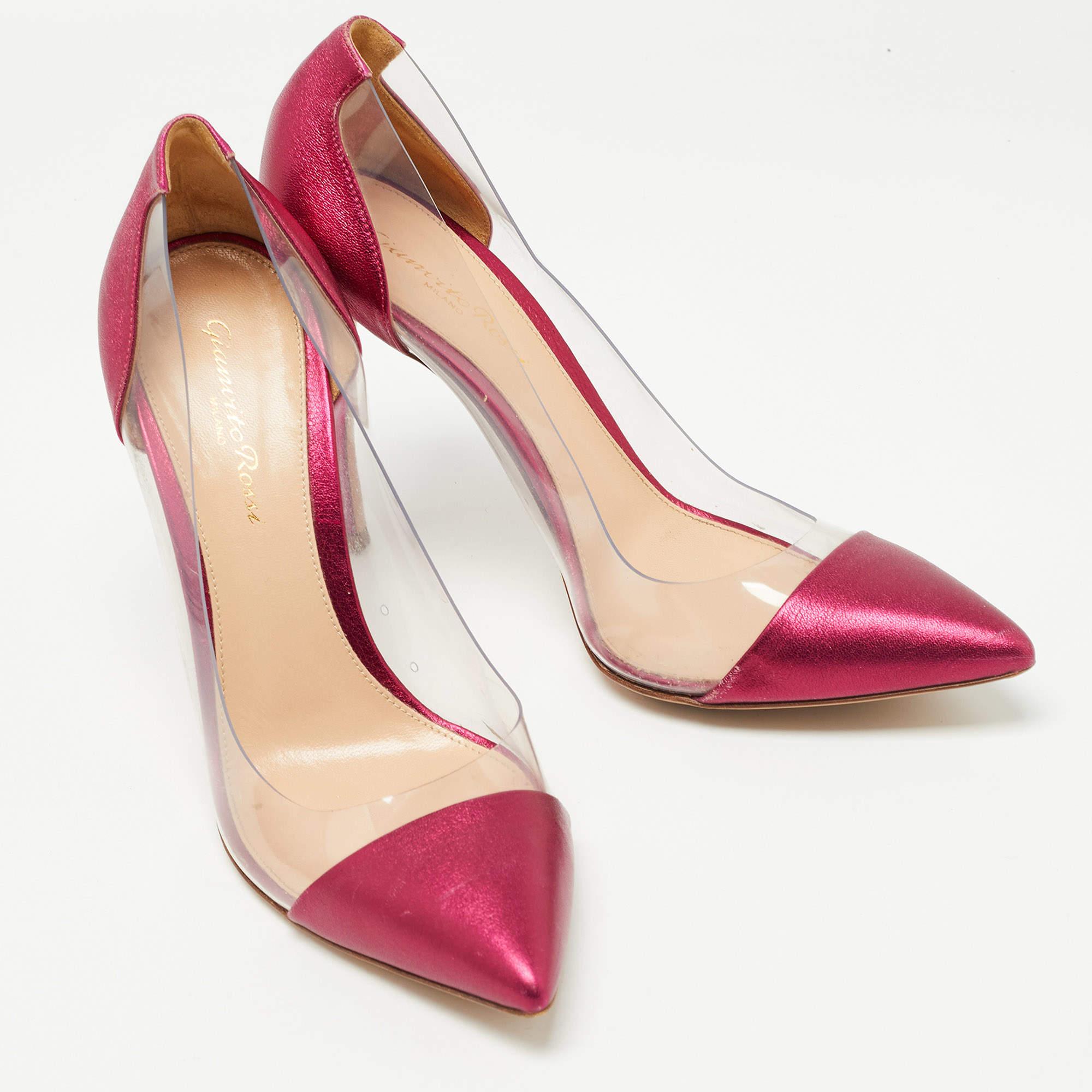 Women's Gianvito Rossi Metallic Pink Leather and PVC Plexi Pumps Size 38 For Sale