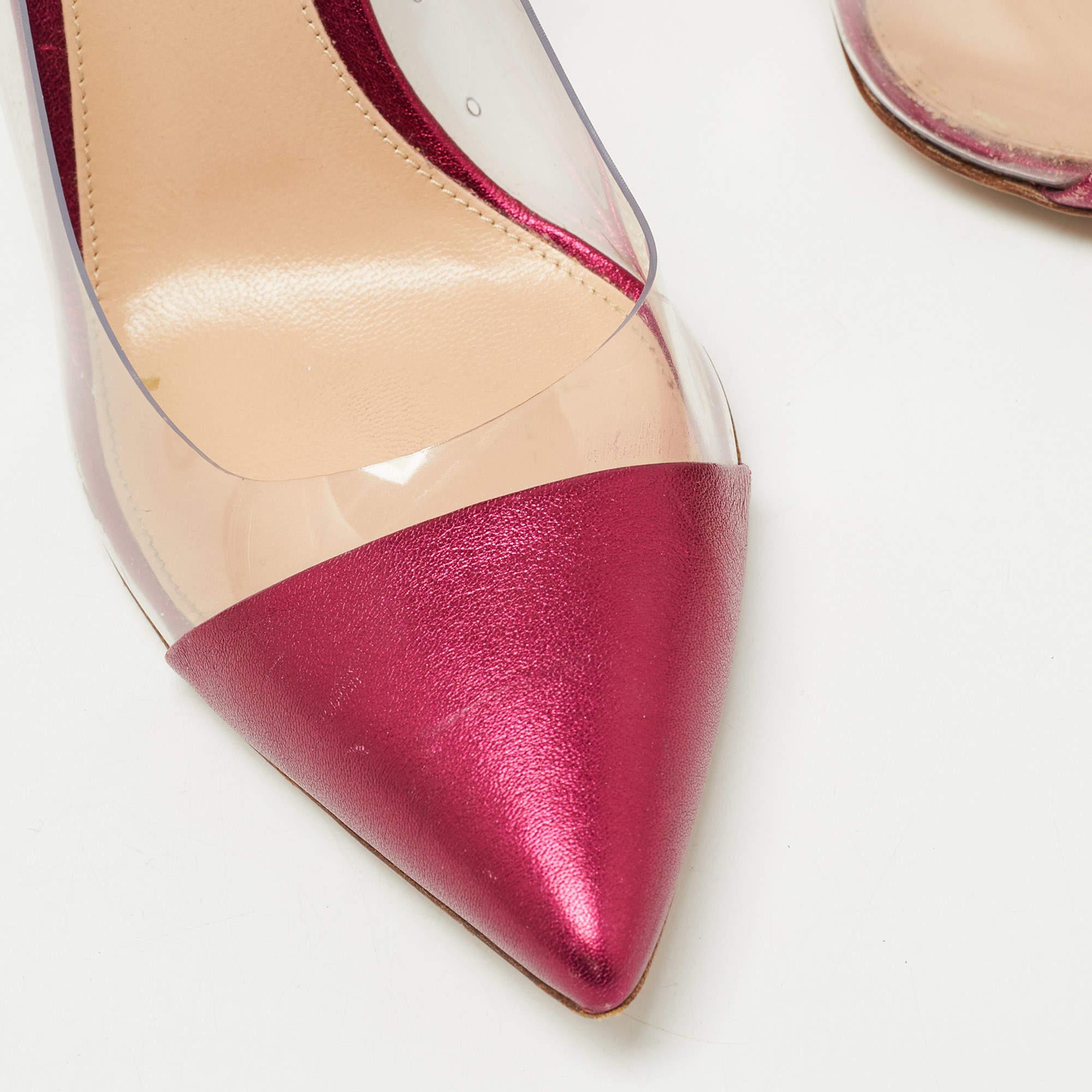 Gianvito Rossi Metallic Pink Leather and PVC Plexi Pumps Size 38 For Sale 1