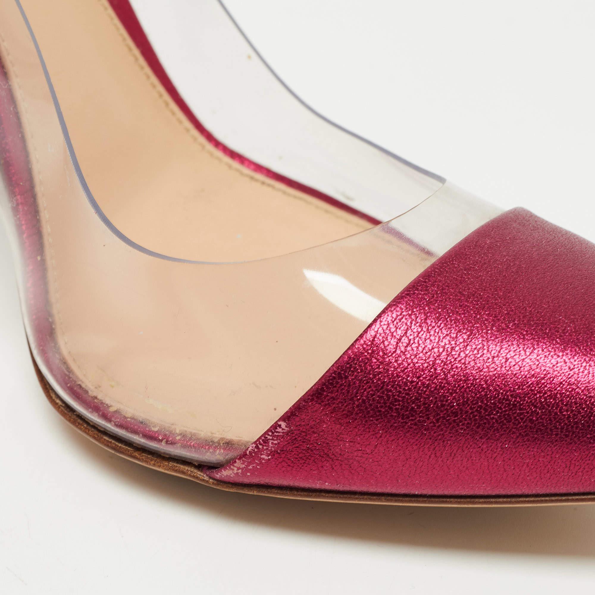 Gianvito Rossi Metallic Pink Leather and PVC Plexi Pumps Size 38 For Sale 2
