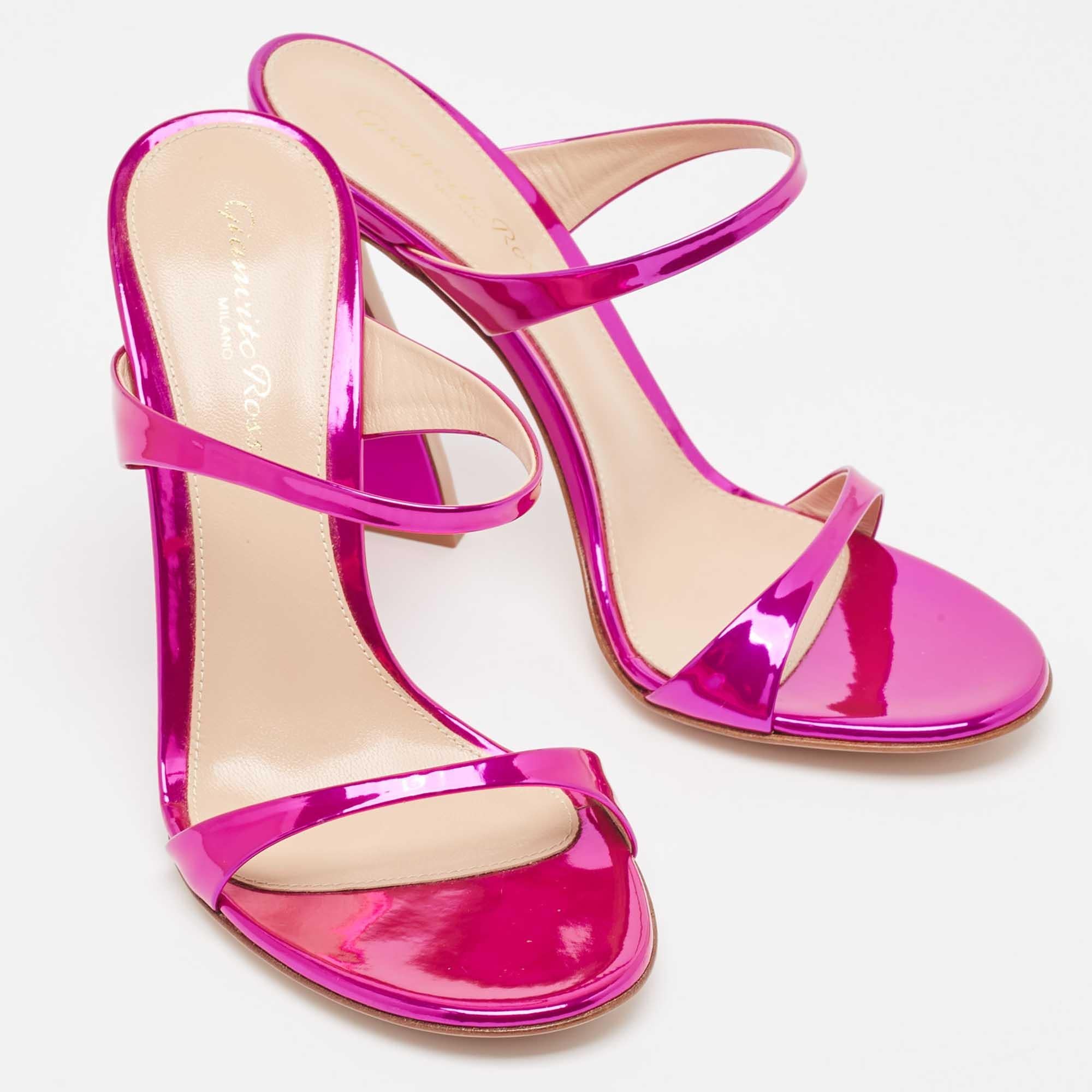 Gianvito Rossi Metallic Pink Leather Aura Sandals Size 36 In Excellent Condition For Sale In Dubai, Al Qouz 2