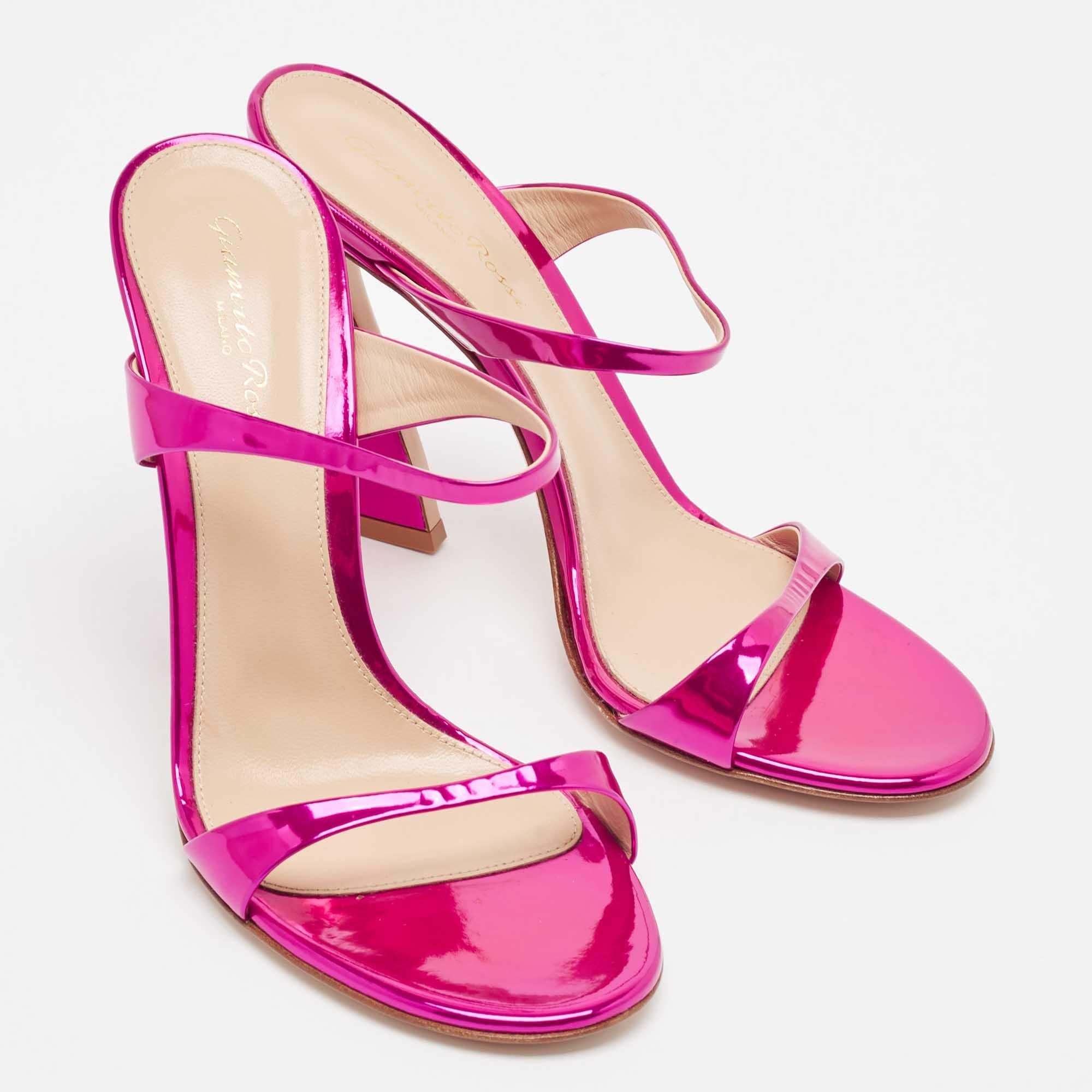 Women's Gianvito Rossi Metallic Pink Leather Aura Sandals Size 38.5 For Sale