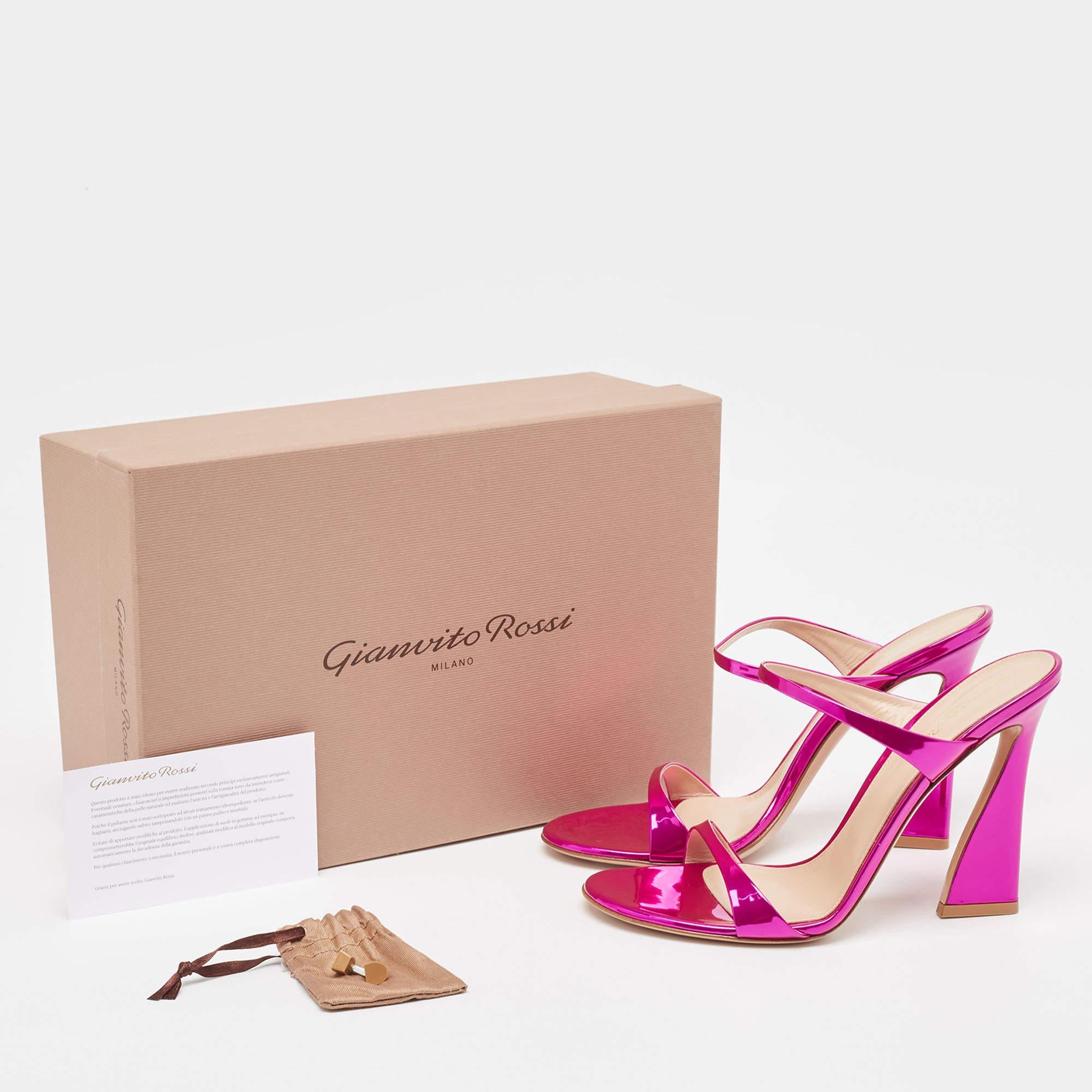 Gianvito Rossi Metallic Pink Leather Aura Sandals Size 39.5 In Excellent Condition In Dubai, Al Qouz 2
