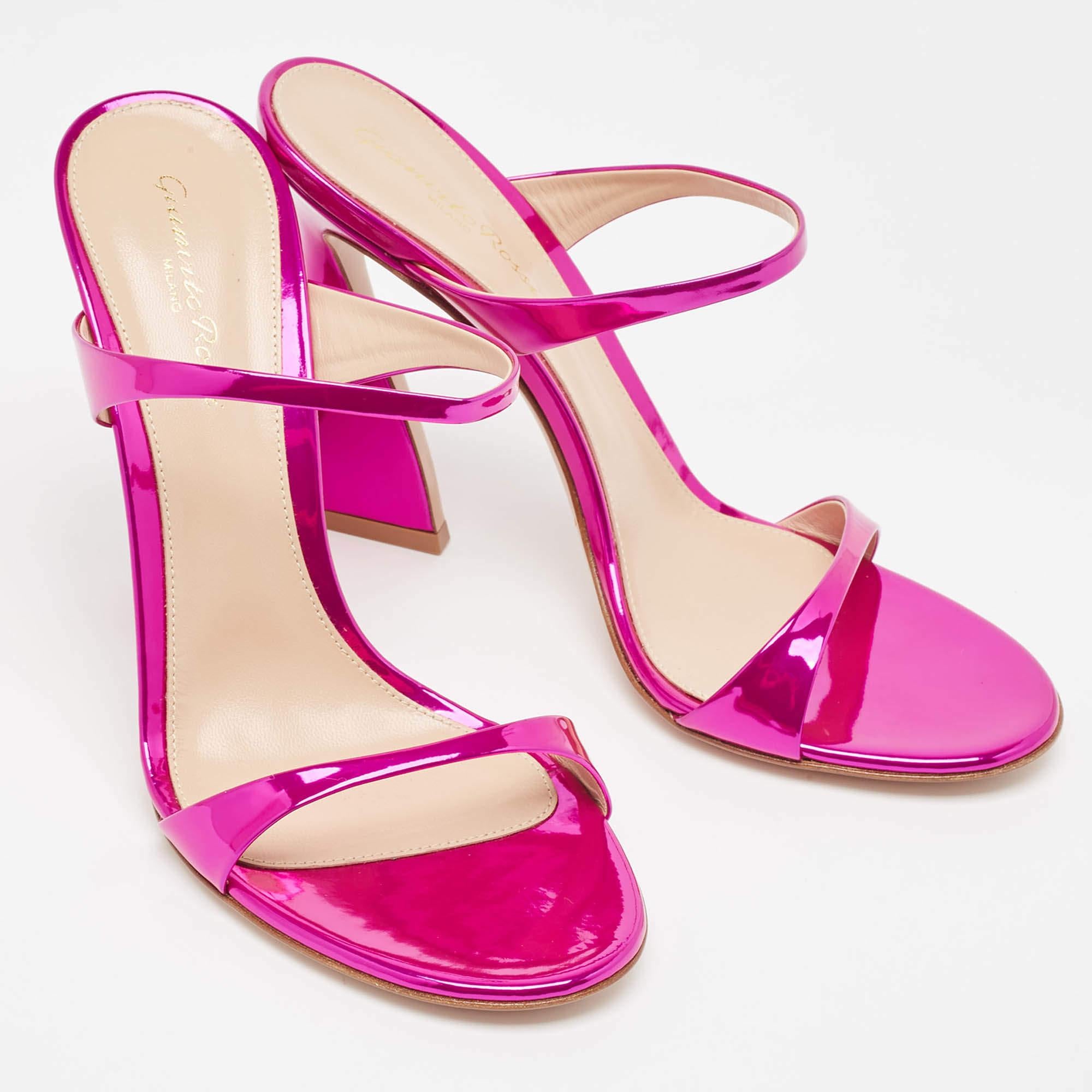 Women's Gianvito Rossi Metallic Pink Leather Aura Sandals Size 39.5