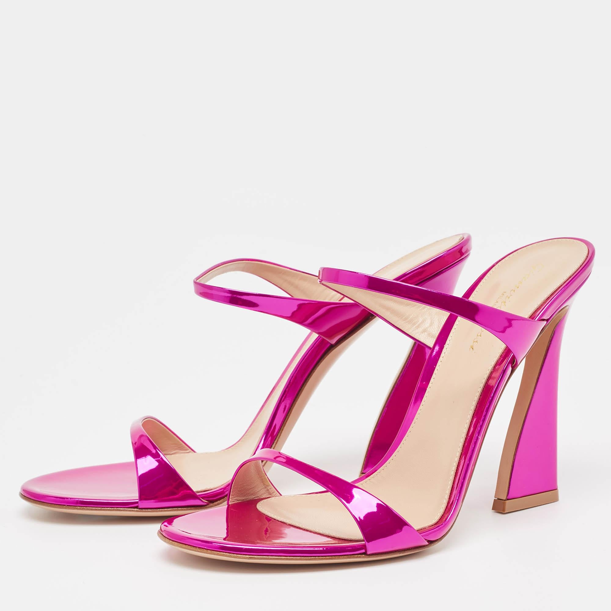 Gianvito Rossi Metallic Pink Leather Aura Sandals Size 39.5 For Sale 4