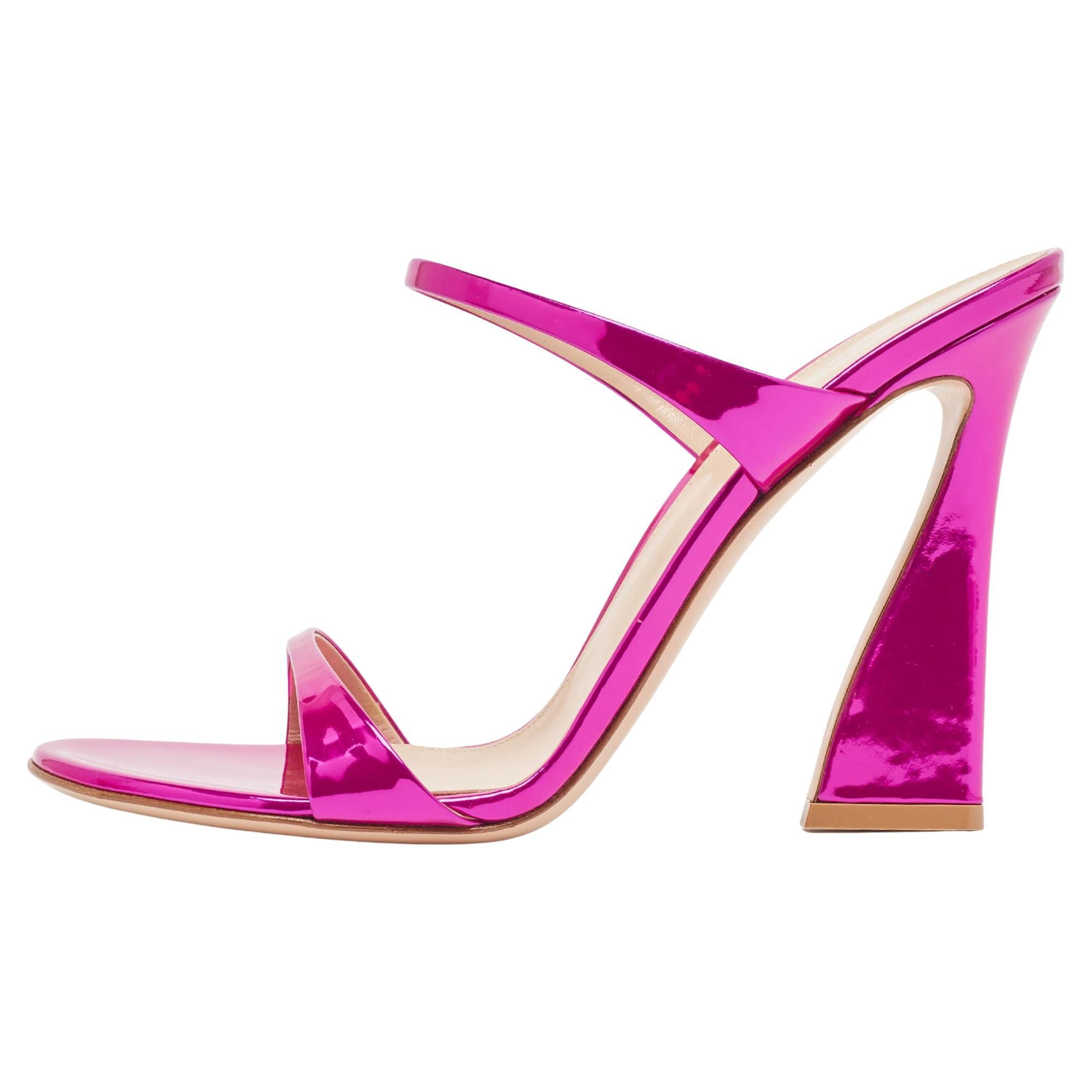 Gianvito Rossi Metallic Pink Leather Aura Sandals Size 39.5 For Sale