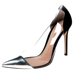 Gianvito Rossi Metallic Silver And Black Suede Pointed Toe Pumps Size 39