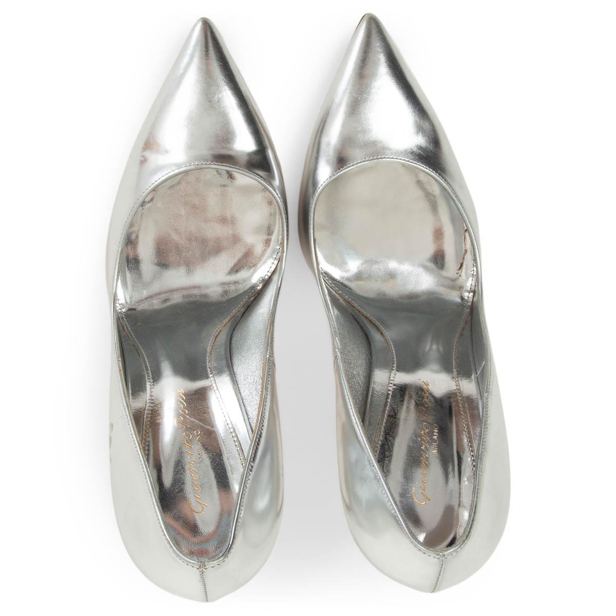 Women's GIANVITO ROSSI metallic silver leather GIANVITO 105 Pumps Shoes 38