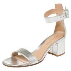 Gianvito Rossi Metallic Silver Leather Portofino Sandals Size 37