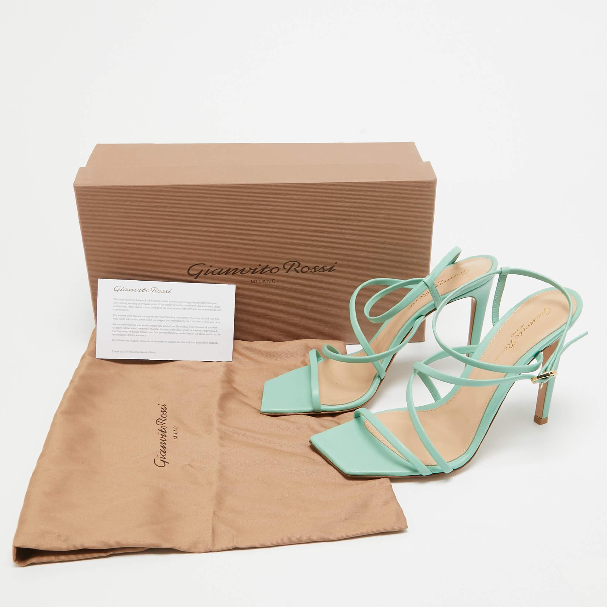 Gray Gianvito Rossi Mint Green Leather Manilla Sandals Size 38.5