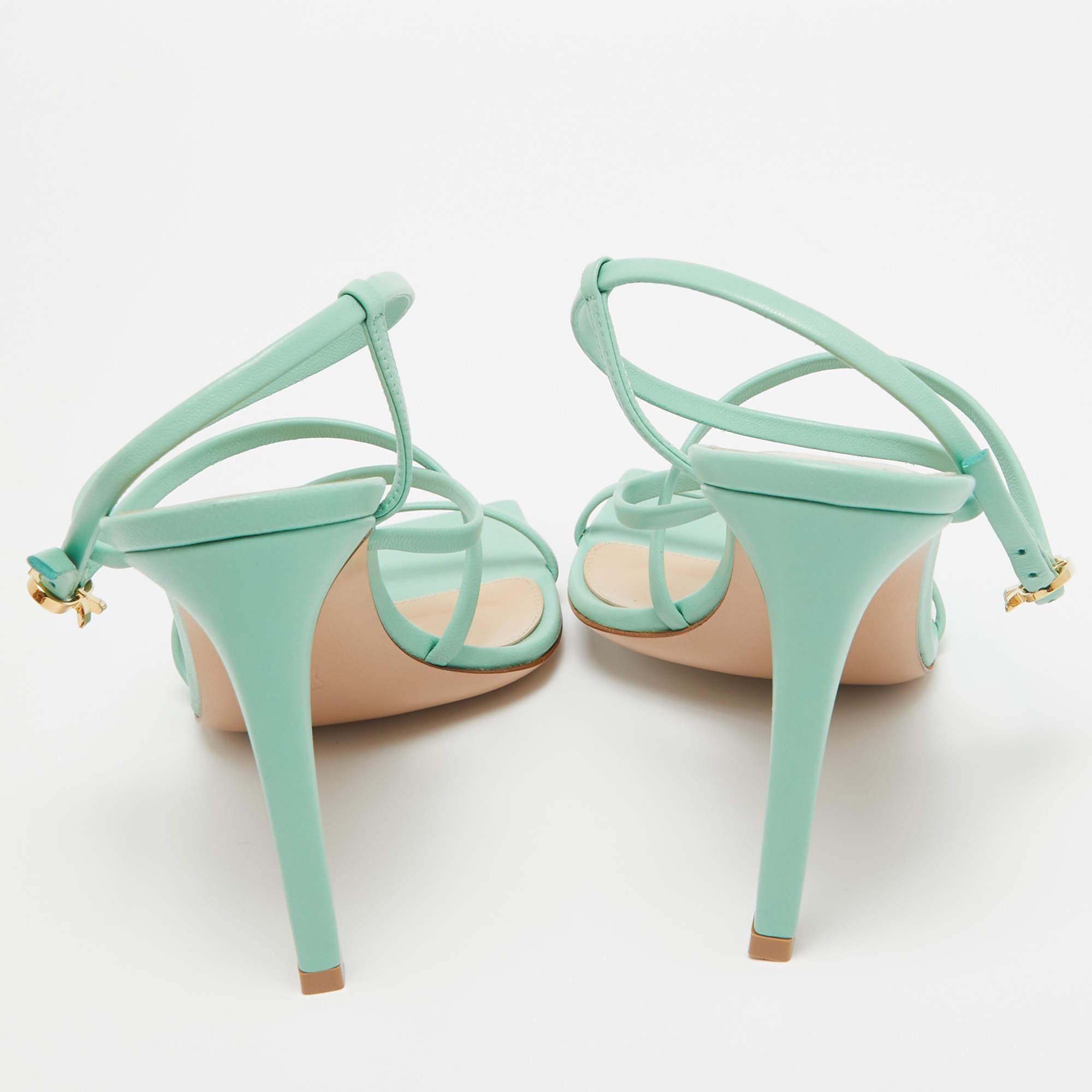 Gianvito Rossi Mint Green Leather Manilla Sandals Size 38.5 For Sale 1
