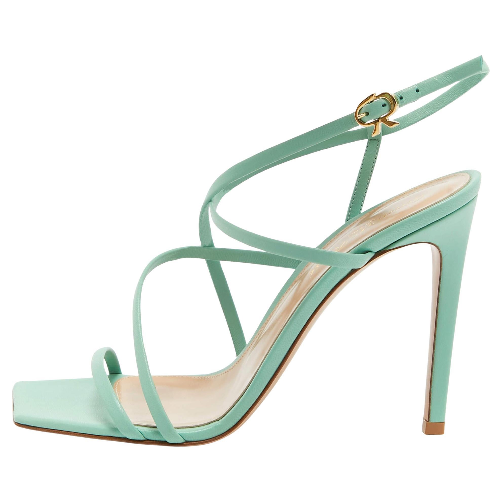 Gianvito Rossi Mint Green Leather Manilla Sandals Size 38.5 For Sale