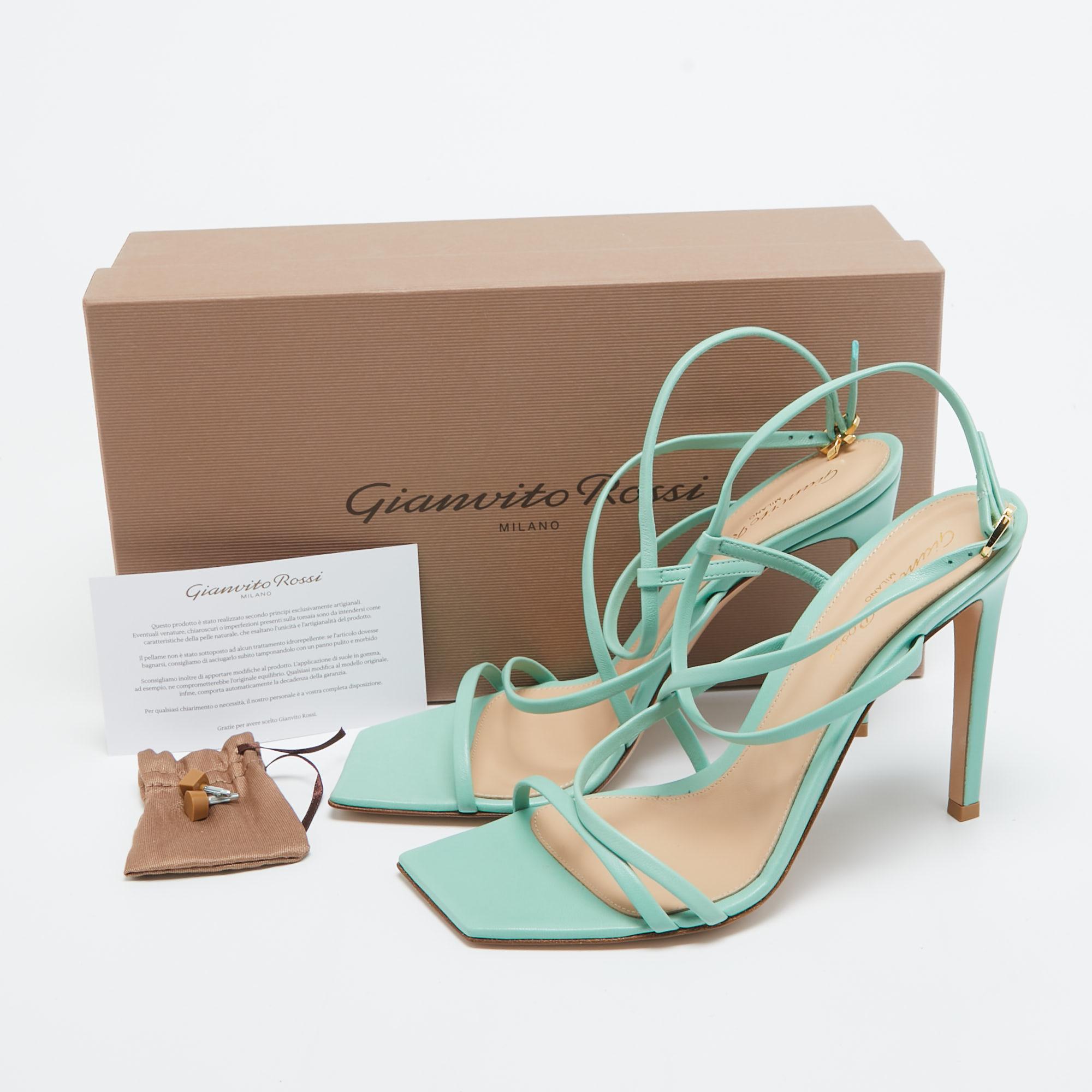 Gianvito Rossi Mint Green Leather Manilla Sandals Size 39 For Sale 5