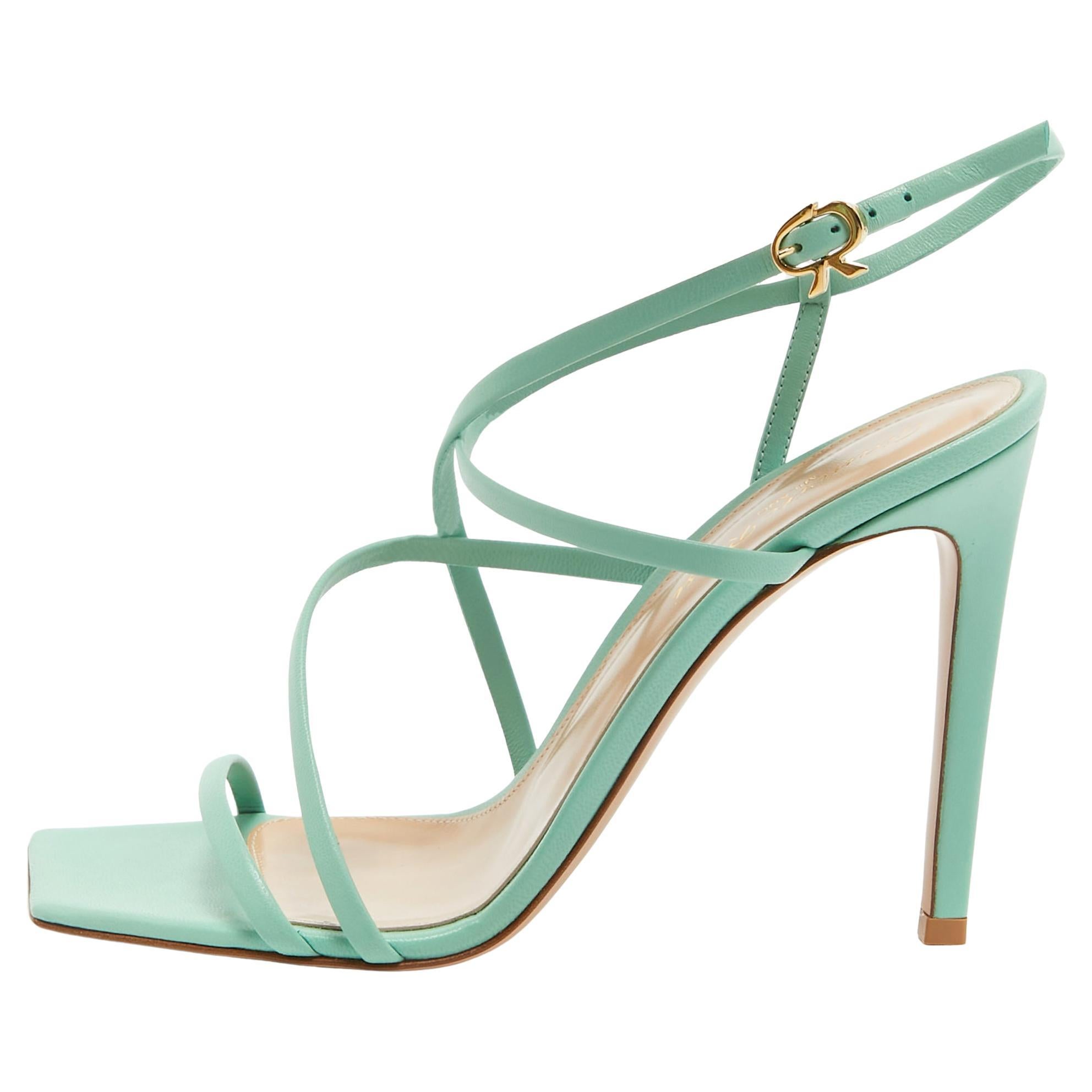 Gianvito Rossi Mint Green Leather Manilla Sandals Size 39 For Sale