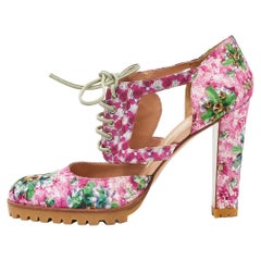 Gianvito Rossi Multicolor Floral Print Satin Cut Out Ankle Pumps Size 39