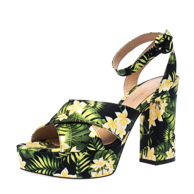 Gianvito Rossi Multicolor Floral Satin Platform Ankle Strap Sandals ...