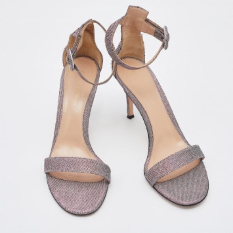 Gray Gianvito Rossi Multicolor Metallic Lurex Fabric Ankle Strap Sandals Size 39