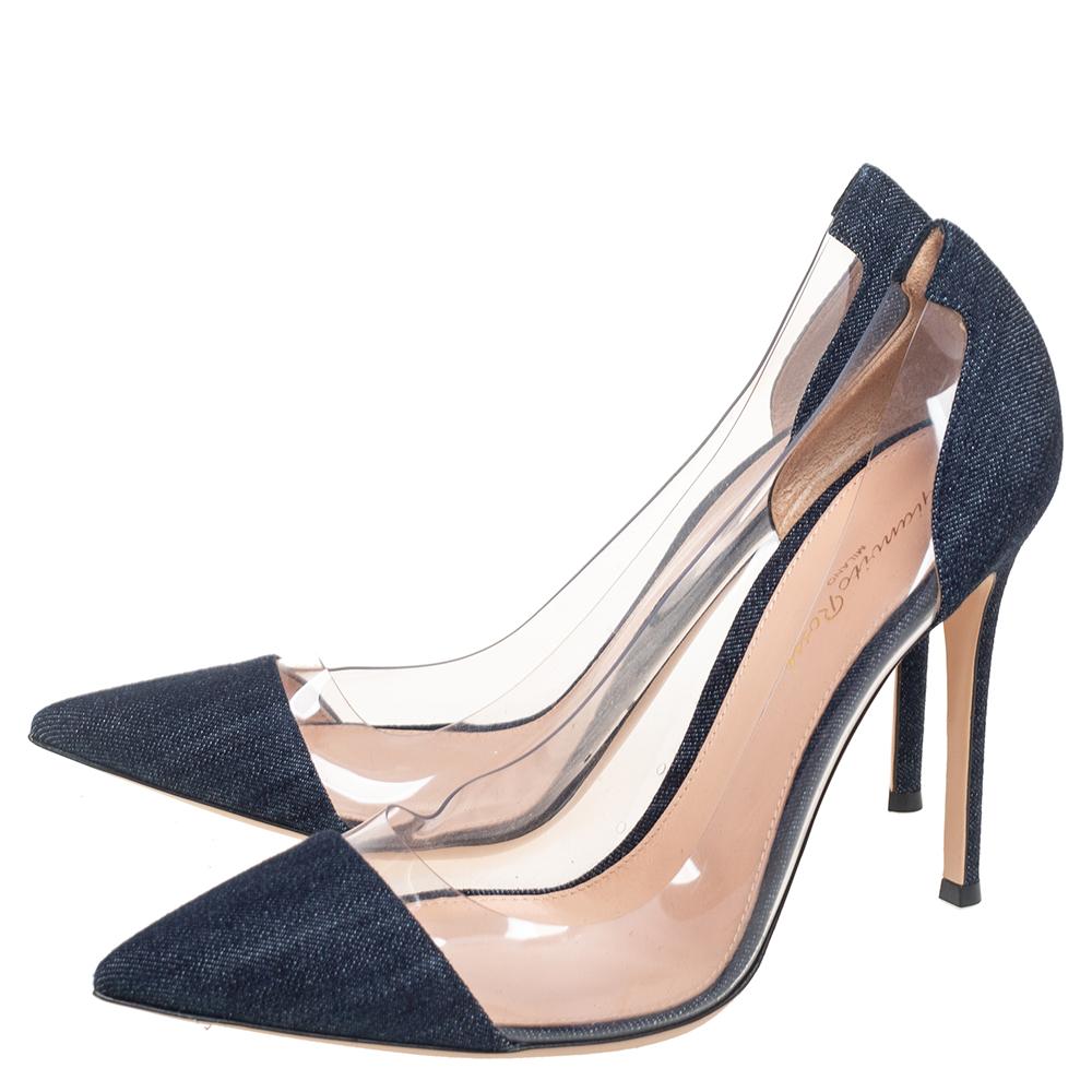 Gianvito Rossi Navy Blue Denim And PVC Plexi Pointed Toe Pumps Size 40 2