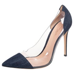 Gianvito Rossi Navy Blue Denim And PVC Plexi Pointed Toe Pumps Size 40