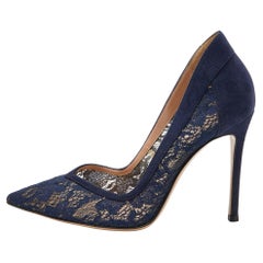 Gianvito Rossi Navy Blue Lace and Suede Pumps Size 36