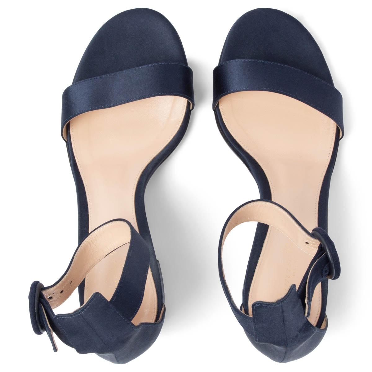 Women's GIANVITO ROSSI navy blue satin VERSILIA 60 Sandals Shoes 38 For Sale