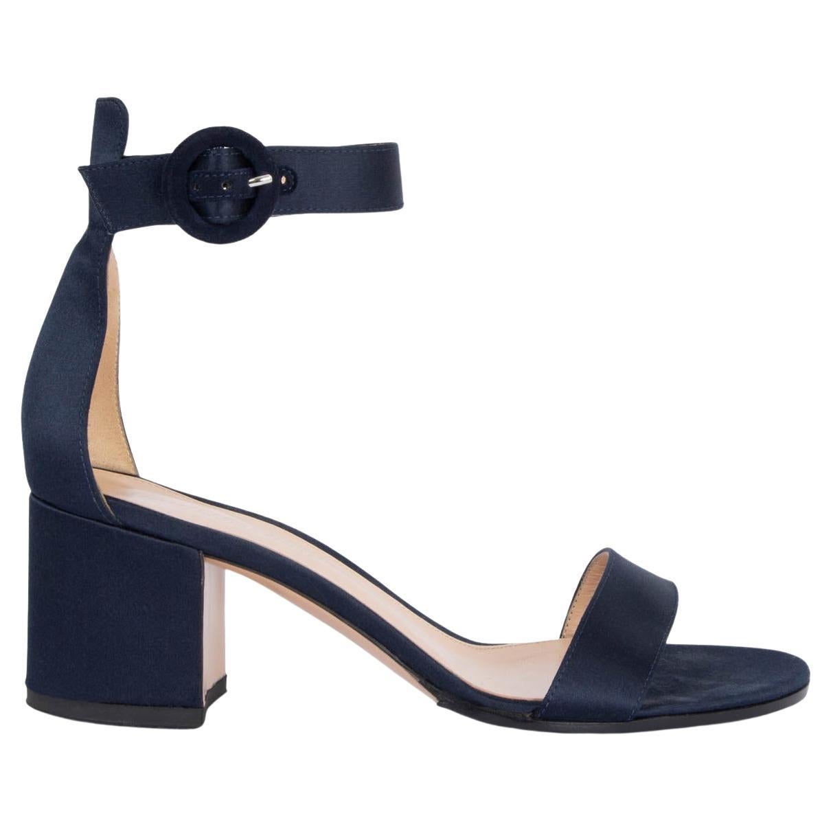 GIANVITO ROSSI navy blue satin VERSILIA 60 Sandals Shoes 38 For Sale
