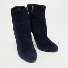 Gianvito Rossi Navy Blue Suede Ankle Booties Size 37