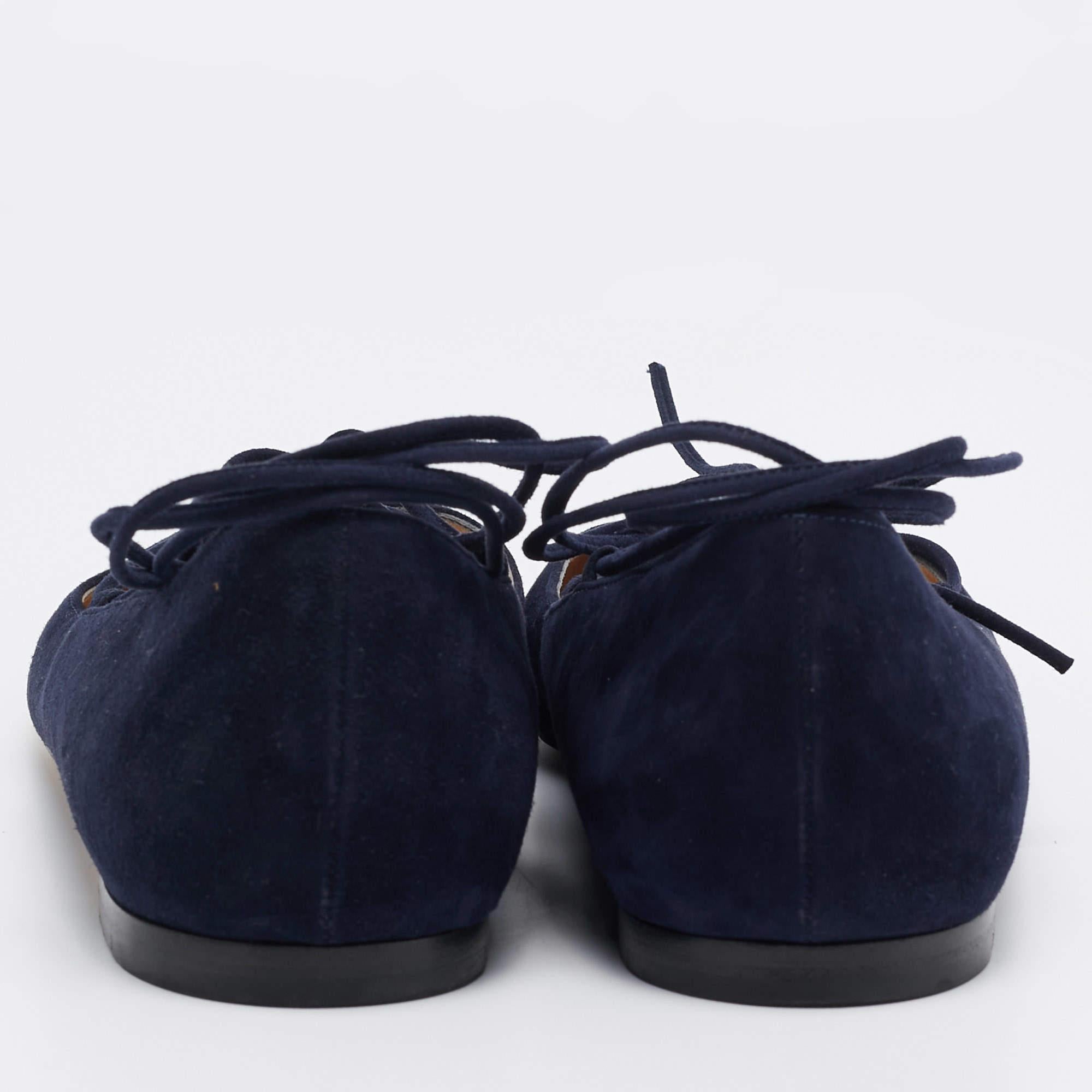 Women's Gianvito Rossi Navy Blue Suede Femi Ankle Tie Ballet Flats Size 39.5 For Sale