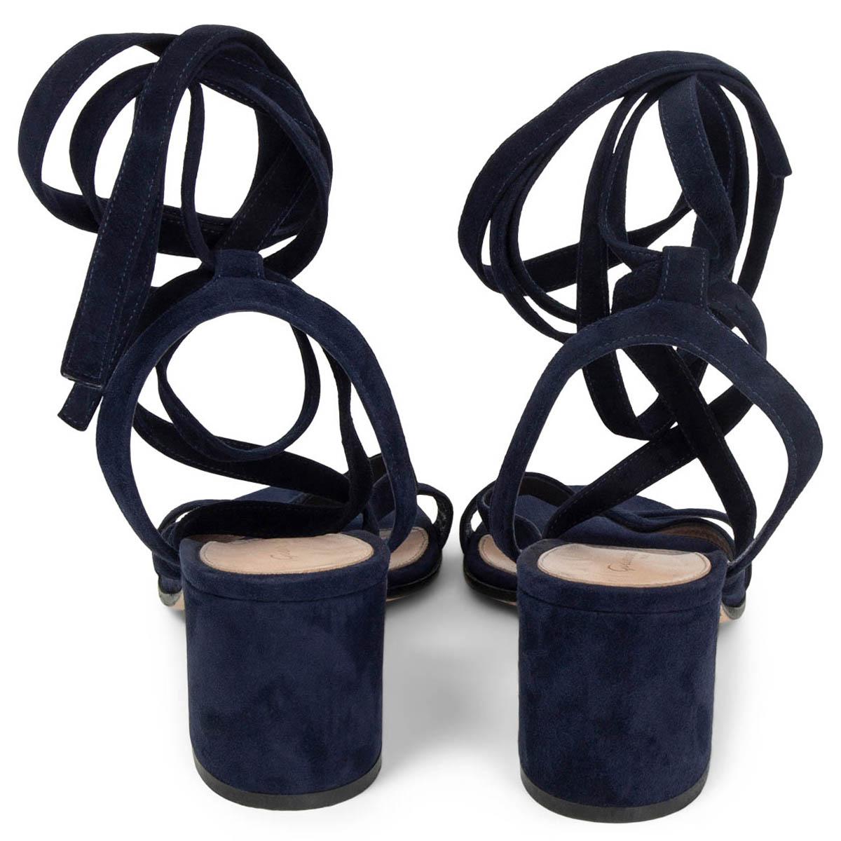 Black GIANVITO ROSSI navy blue suede JANIS 60 LACE UP Sandals Shoes 38 For Sale