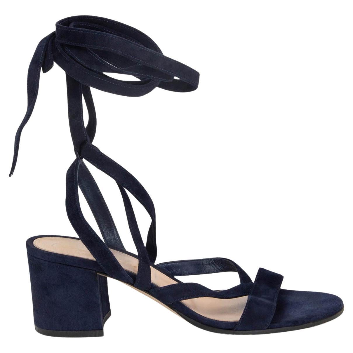 GIANVITO ROSSI navy blue suede JANIS 60 LACE UP Sandals Shoes 38 For Sale