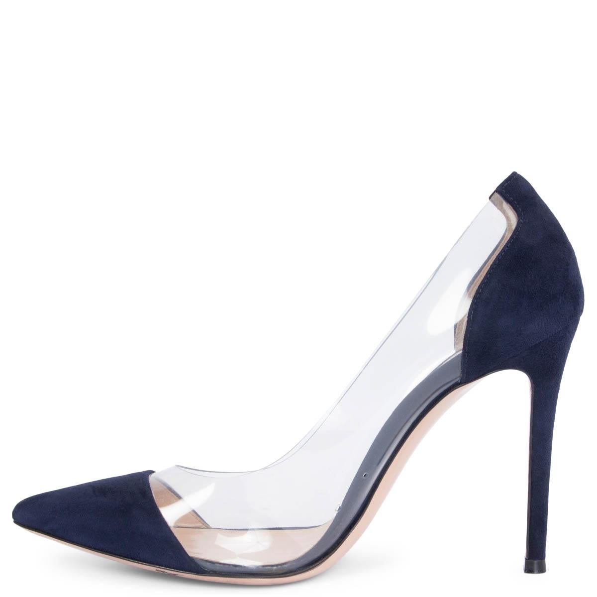 Gray GIANVITO ROSSI navy blue suede PLEXI 105 Pumps Shoes 37 For Sale