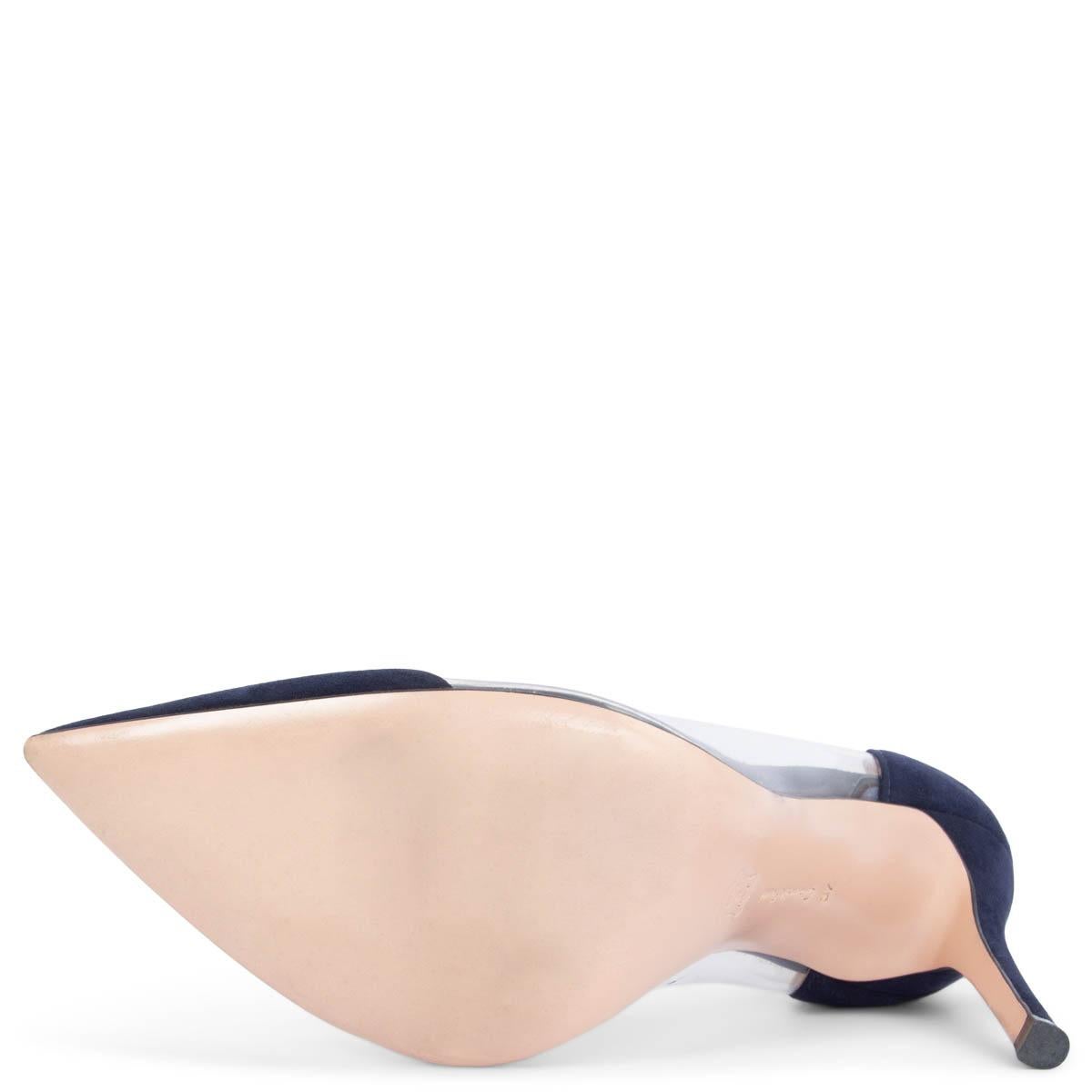 GIANVITO ROSSI navy blue suede PLEXI 105 Pumps Shoes 37 1