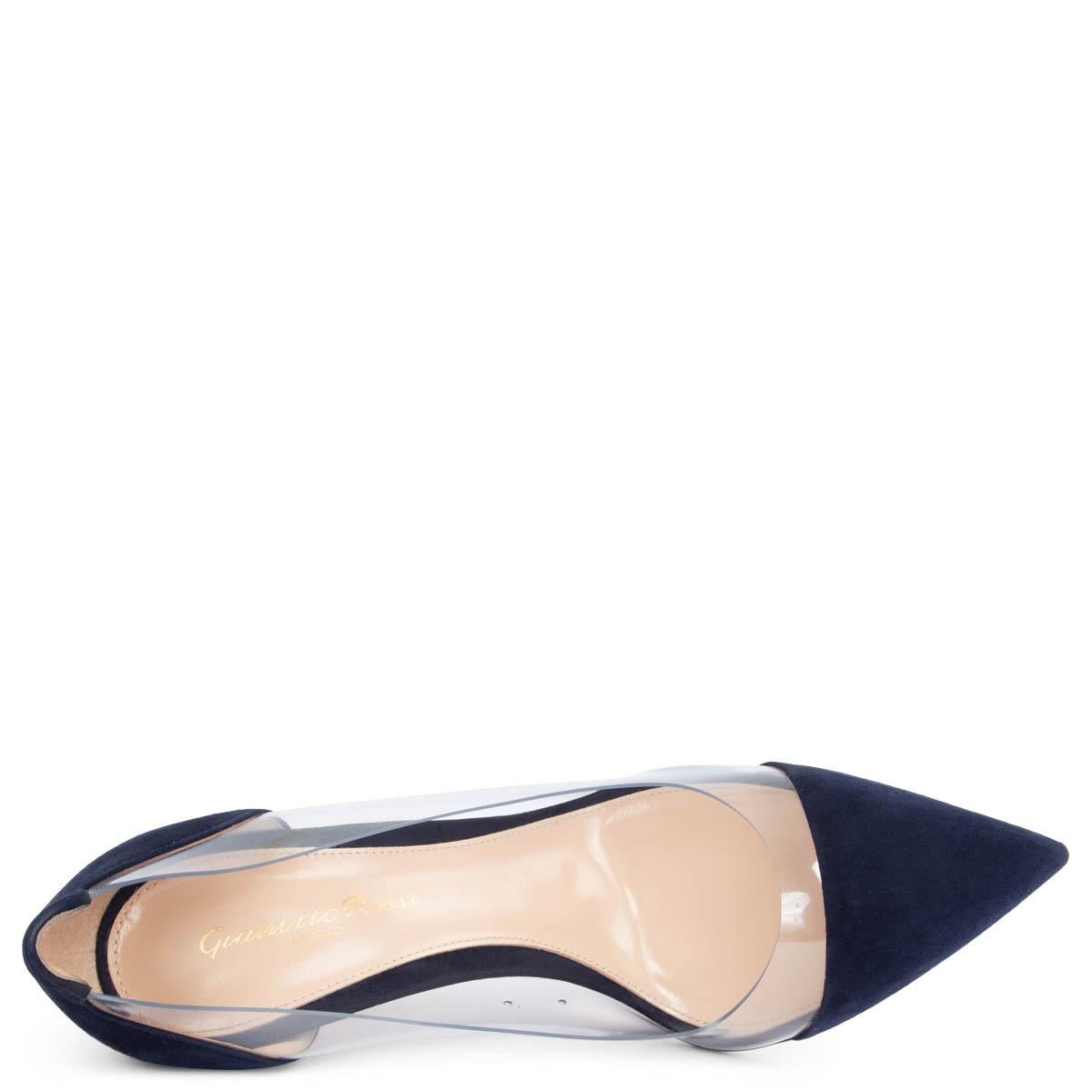 GIANVITO ROSSI navy blue suede PLEXI 105 Pumps Shoes 37 For Sale 2