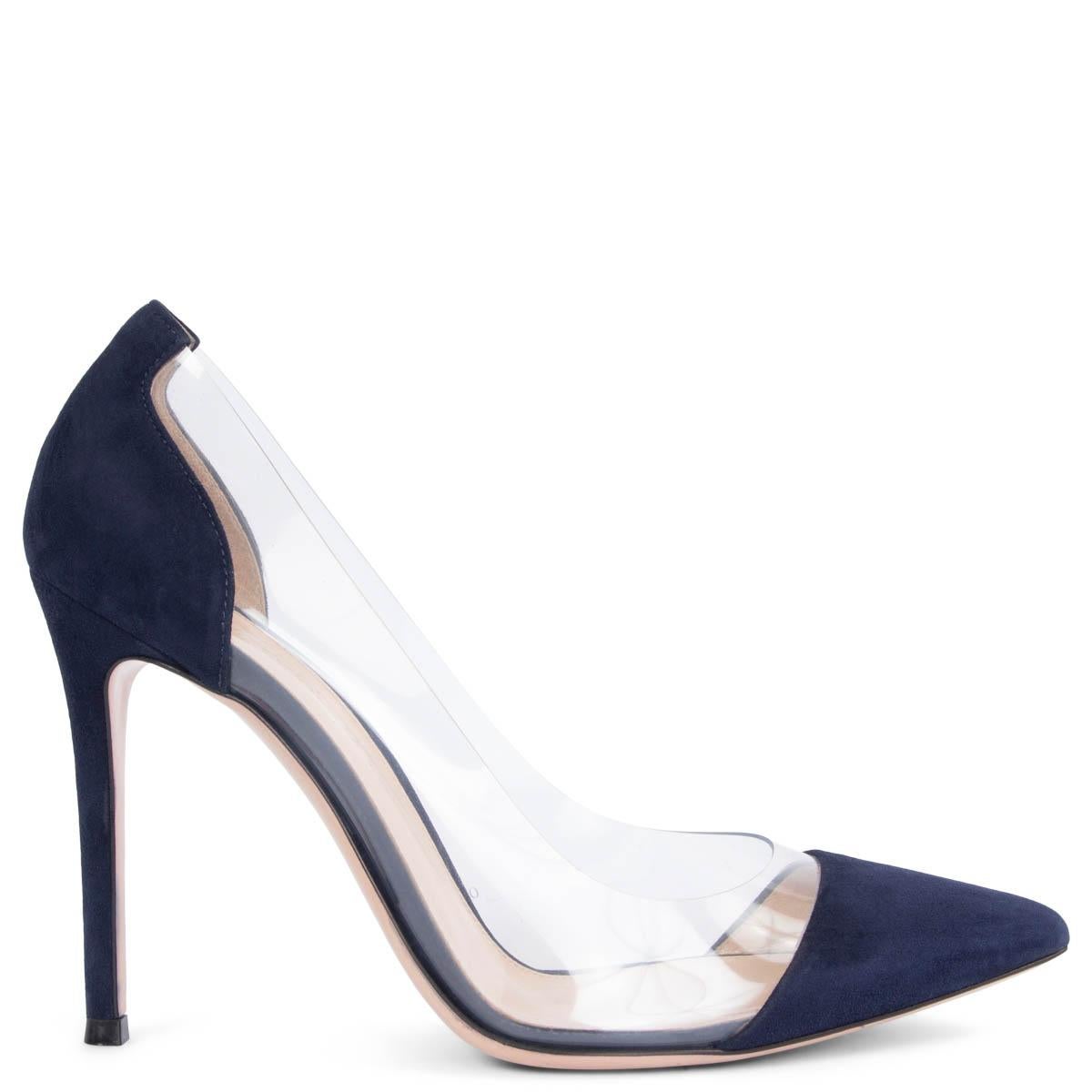 GIANVITO ROSSI navy blue suede PLEXI 105 Pumps Shoes 37 For Sale